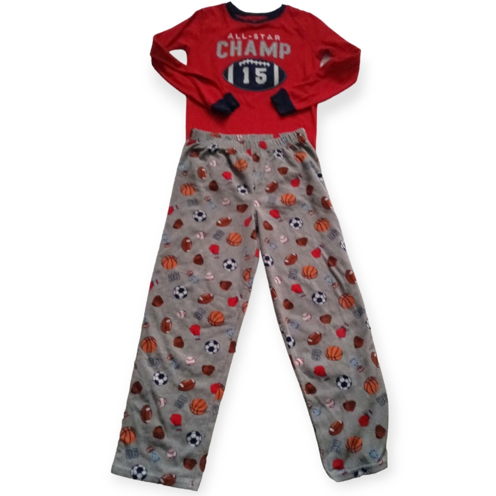 CARTER'S BOYS' RED BASEBALL LONG SLEEVE 2PCS PAJAMA SET. SIZE 12.